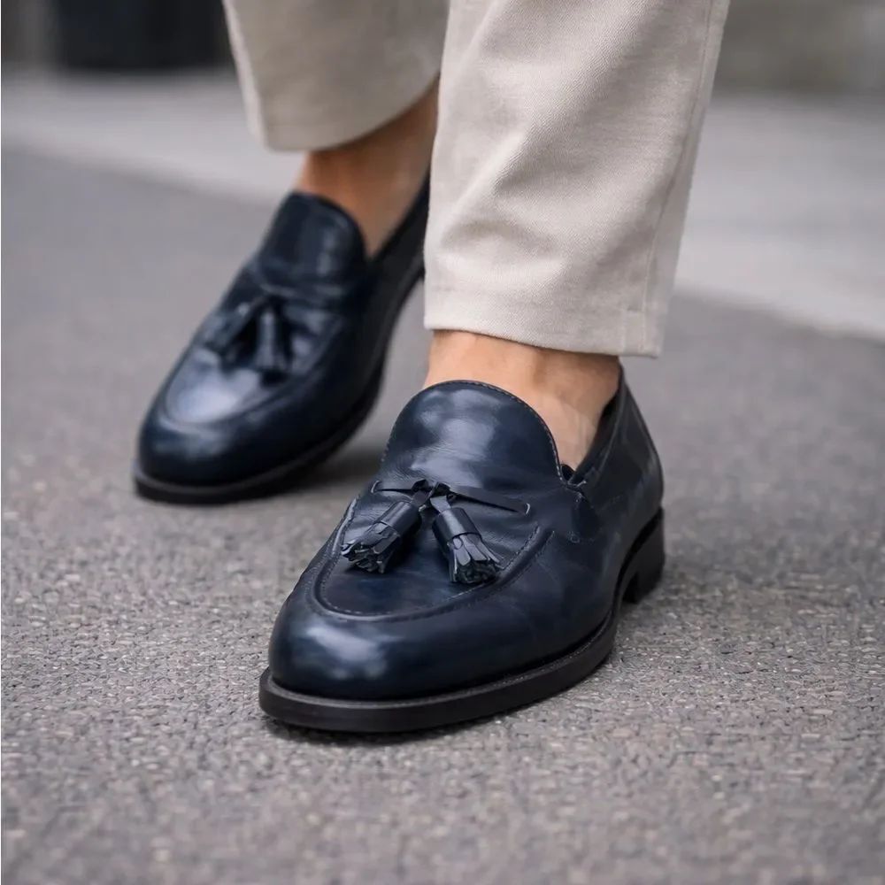 Vintage FootJoy Men’s Leather Tassel Loafers Navy Blue Slip-On Dress 8 D